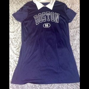 Blue Boston dress with white collar